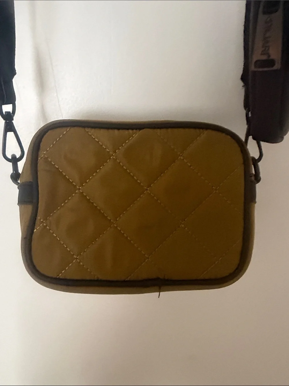 Pajar Olive Green Quilted Crossbody Bag with Black Strap